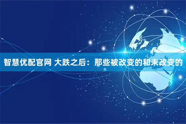 智慧优配官网 大跌之后：那些被改变的和未改变的